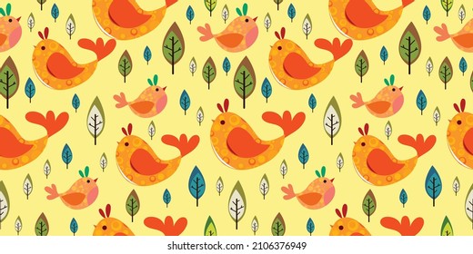 birds illustration on repeat pattern