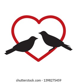 birds inside red heart, vector logo icon