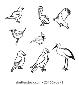 birds isolated on white background Silhouette .