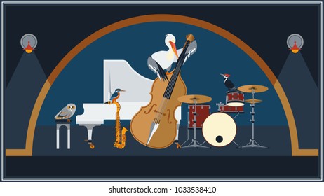 Birds and jazz music vector wallpaper