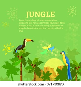Birds in the jungle toucan and parrot vector illustration 