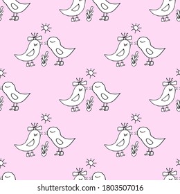 birds kiss seamless vector background for print and wallpaper. Cool birds to create cards and invitations