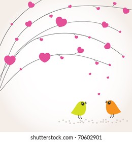 Birds kiss. Vintage valentine`s card