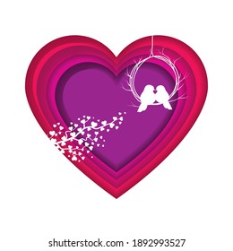 Birds kissing in heart design of love passion and romantic theme Vector illustration