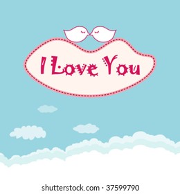 Birds are kissing on the cloud  with lips shape