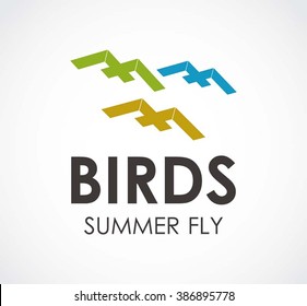 Birds line of flying abstract vector and logo design or template animal ribbon business icon of company identity symbol concept