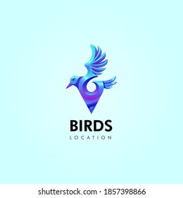 Birds location gradient logo vector design, bird gradient logo vector design