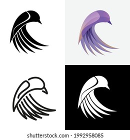 Paquete de logotipos para aves Versión negra , degradado , Monoline , Versión blanca formato vectorial