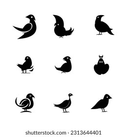 birds logo set vector icons black and white
