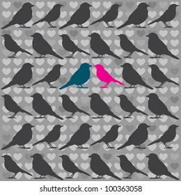 Birds in love background. May be used for valentine card, wedding invitation.