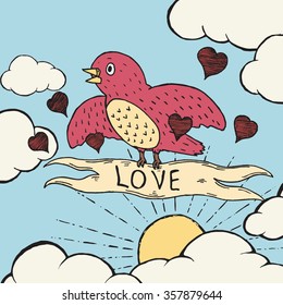 Birds of love. Hand drawn vector illustration.