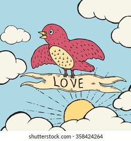 Birds of love. Hand drawn vector illustration.