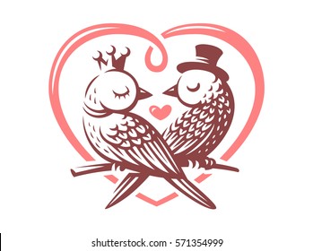 Birds love logo - vector illustration, emblem design on white background