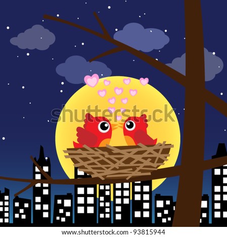 Birds in love at night