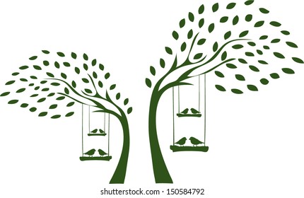 birds in love on a swing