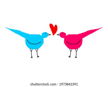 birds in love on a white background hand-drawn doodles
