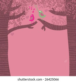 Birds love song - cute springtime background in vector