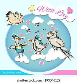 Birds With Love. Vector illustration