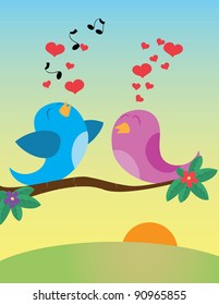 Birds in love. Vector illustration