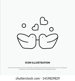 Birds, Lovebirds, Couple, Ducks Line Icon Vector