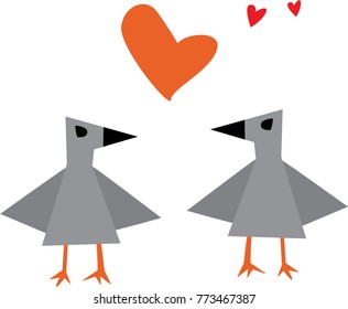 Birds lovers with hearts