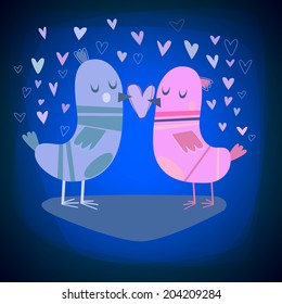 Birds lovers. Vector illustration. Valentine's Day Card.