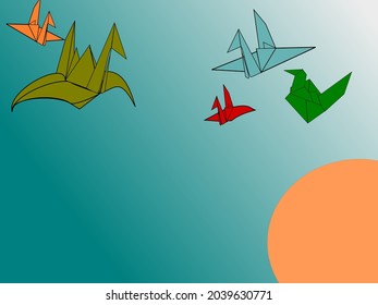 Birds made of multicolored paper with fluttering.