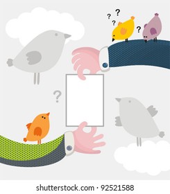Birds message. Cute vector illustration with arms.