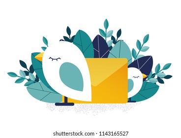 Birds and message. Notification of messages. Vector illustration.