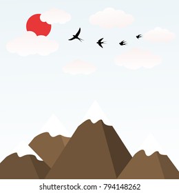 birds in the mountains,a bird flying in the clouds,vector illustration
