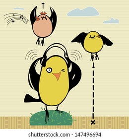 Birds and music.Illustration.Vector