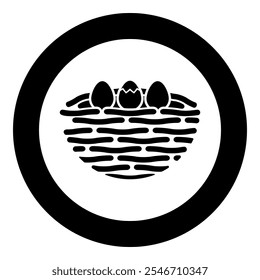 Bird's nest bird with egg icon in circle round black color vector illustration image solid outline style