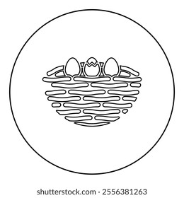 Bird's nest bird with egg icon in circle round black color vector illustration image outline contour line thin style