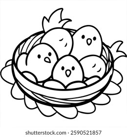 Bird`s nest with chicks vector  art  illustration  