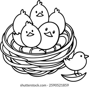 Bird`s nest with chicks vector  art  illustration  