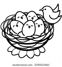 Bird`s nest with chicks vector  art  illustration  