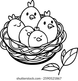 Bird`s nest with chicks vector  art  illustration  