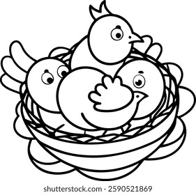 Bird`s nest with chicks vector  art  illustration  