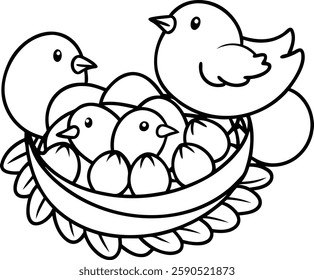 Bird`s nest with chicks vector  art  illustration  