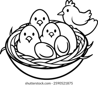 Bird`s nest with chicks vector  art  illustration  