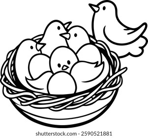 Bird`s nest with chicks vector  art  illustration  