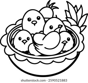 Bird`s nest with chicks vector  art  illustration  