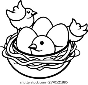 Bird`s nest with chicks vector  art  illustration  