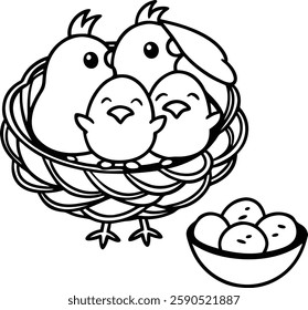 Bird`s nest with chicks vector  art  illustration  