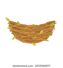 Birds nest with foliage. Branches and leaves collected together for laying eggs and hatching chicks with nature vector design