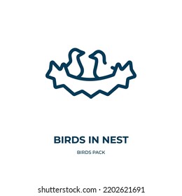 Birds in nest icon. Linear vector illustration from birds pack collection. Outline birds in nest icon vector. Thin line symbol for use on web and mobile apps, logo, print media.