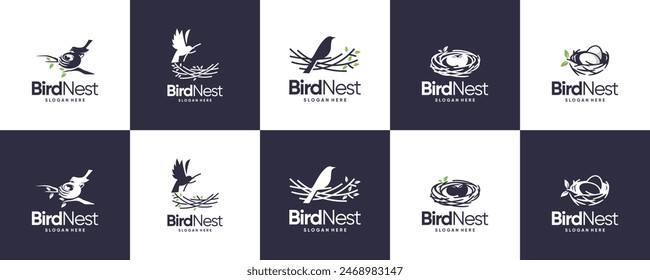 bird's nest logo collection, for security, construction, natural materials, logo design inspiration.