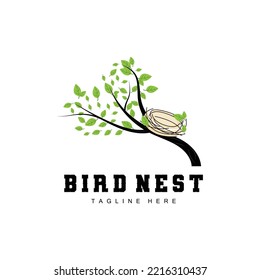 Bird's Nest Logo Design, Bird House Vector For Eggs, Bird Tree Logo Illustration