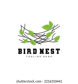 Bird's Nest Logo Design, Bird House Vector For Eggs, Bird Tree Logo Illustration
