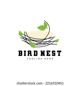 Bird's Nest Logo Design, Bird House Vector For Eggs, Bird Tree Logo Illustration